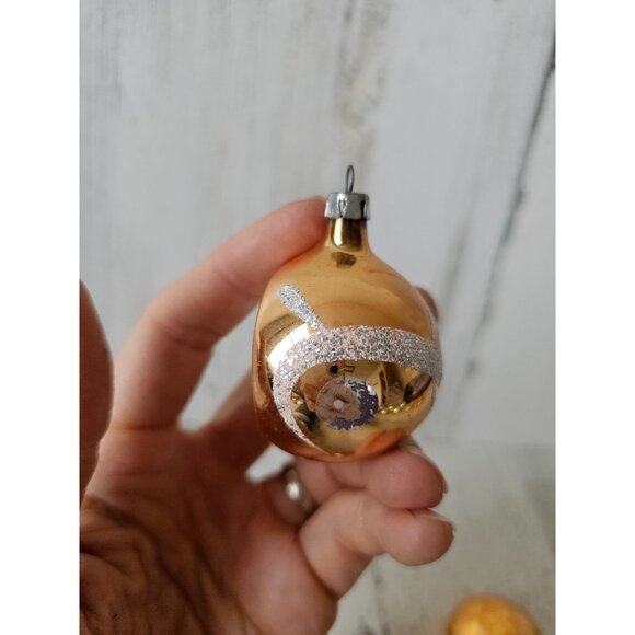 Vintage copper gold indent mini ball Mercury glass glitter ornament unique Xmas - Picture 14 of 16